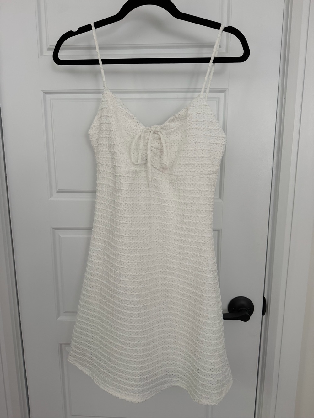 White Textured Spaghetti-Strap Dress